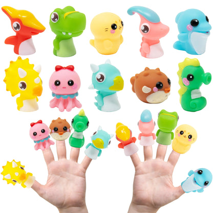Kiddie Play Finger Puppets for Kids 10 pc Cartoon Animals Puppets Rubber Set for Story Time and Bath Toys