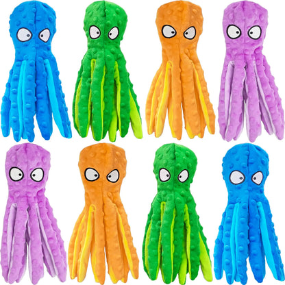 ATZNZIK 8 Pack Squeaky Dog Toys Octopus Plush Dog Toys for Aggressive chewers No Stuffing Crinkle Plush Dog Toys for Puppy Teething Durable Interactive 4 Colors